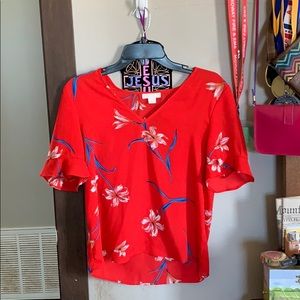 Red flower blouse